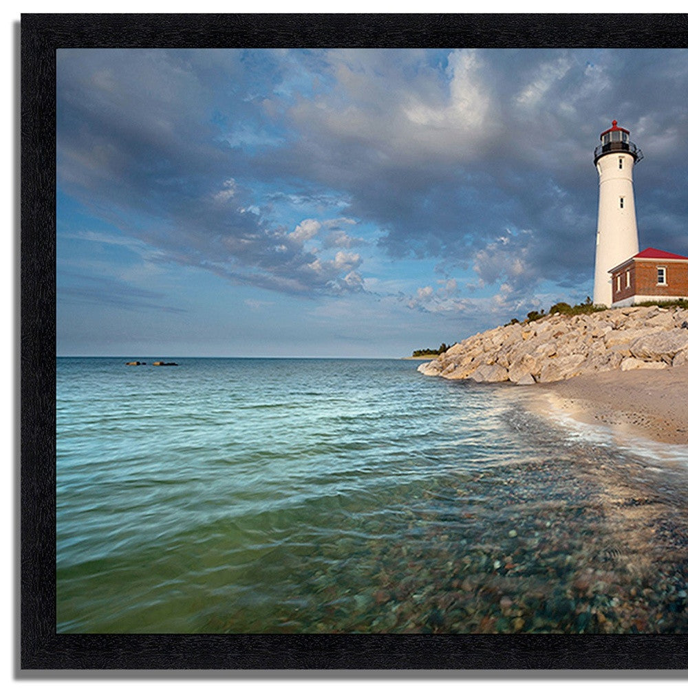 HomeRoots 33" White Light House with Ocean 1 Framed Wall Art