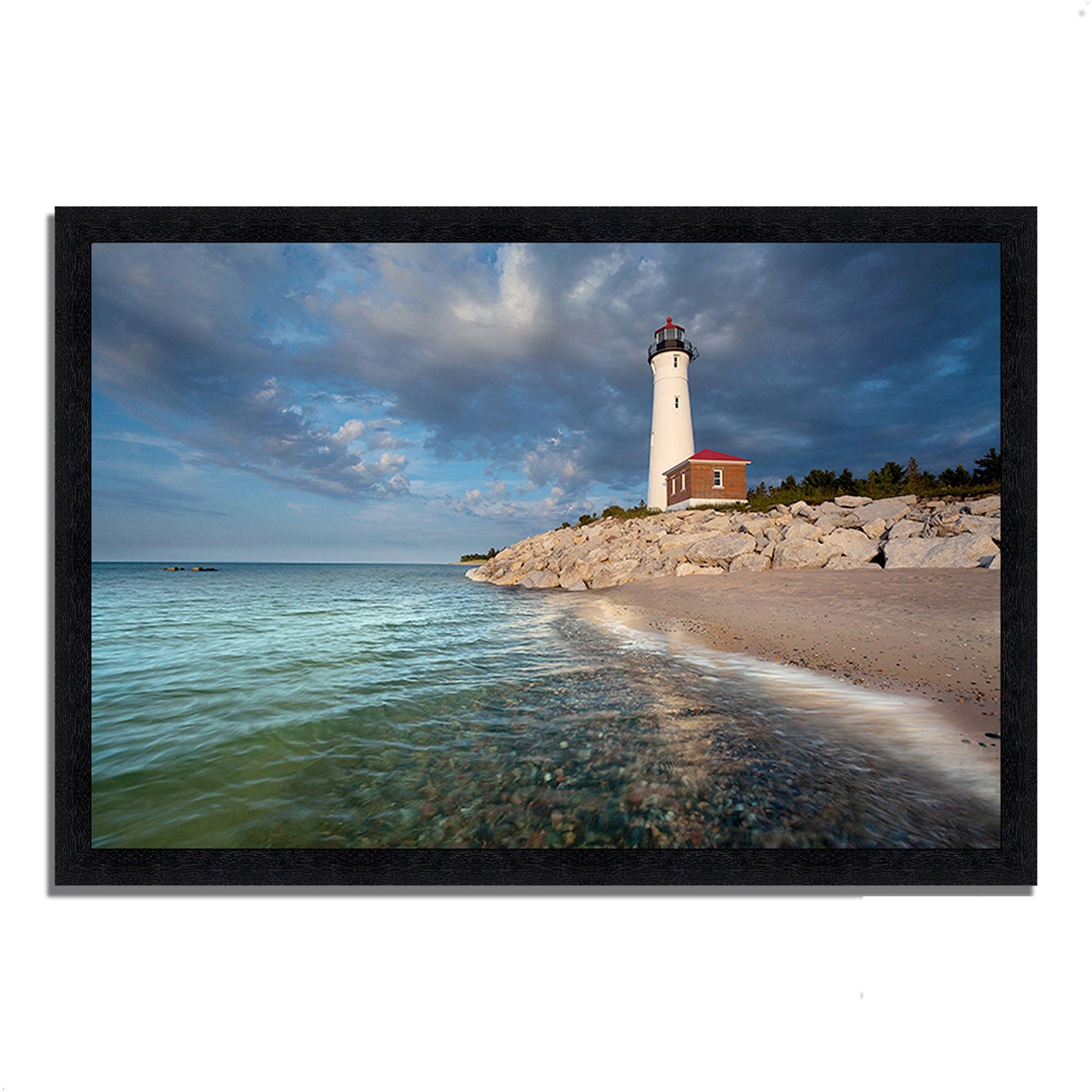 HomeRoots 33" White Light House with Ocean 1 Framed Wall Art