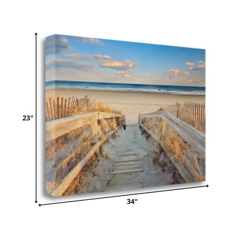 HomeRoots 34" Beach Boardwalk to the Ocean Giclee Wrap Canvas Wall Art