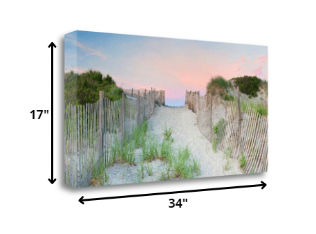 HomeRoots 34" Beach Entrance with Pink Sunset 2 Giclee Wrap Canvas Wall Art