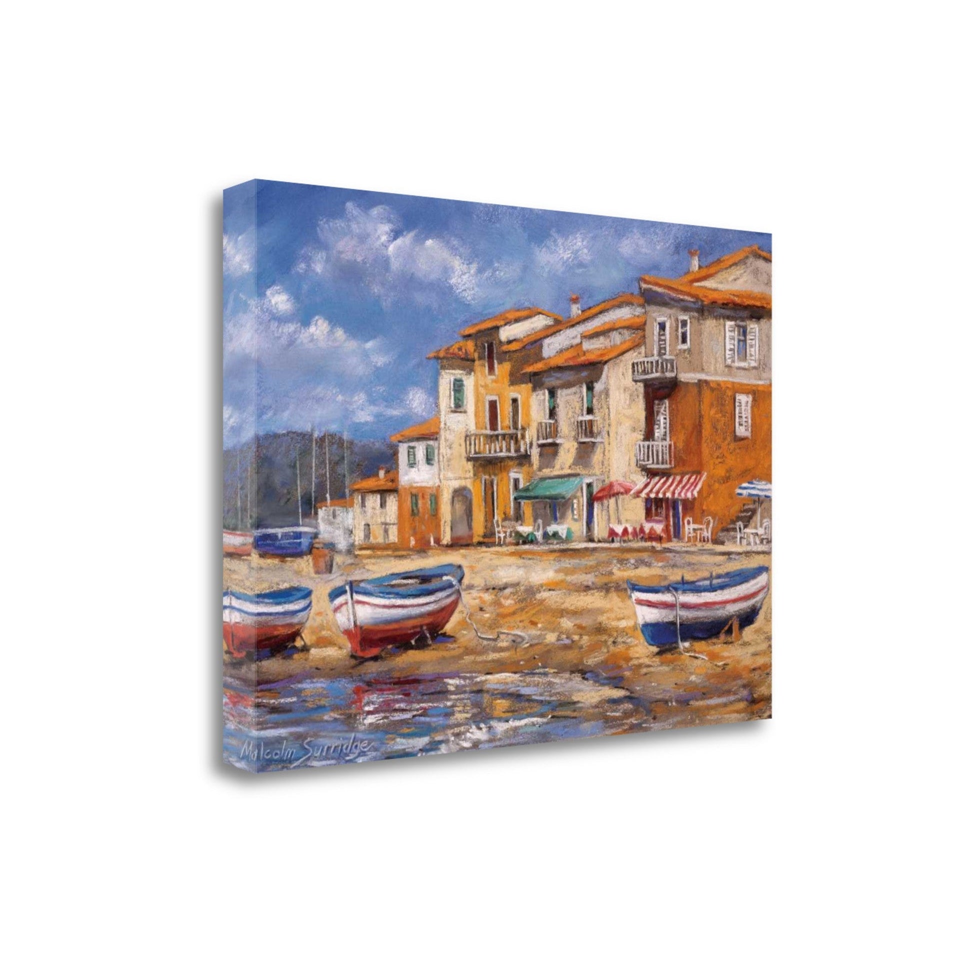HomeRoots 34" Boats Docked Near Cafes Bright Sunny Day Giclee Wrap Canvas Wall Art