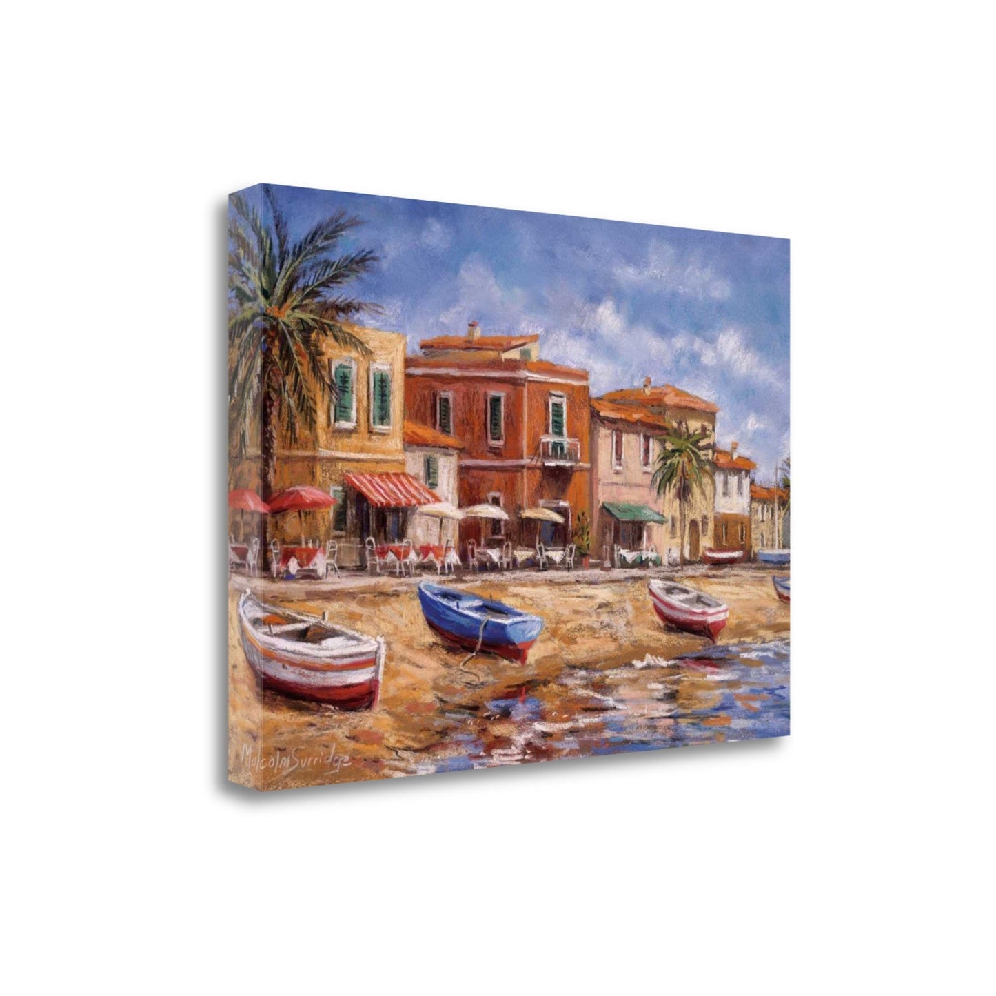 HomeRoots 34" Coastal Beach Front Cafes and Shops Print on Gallery Wrap Canvas Wall Art