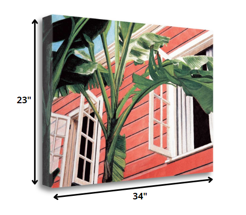 HomeRoots 34" Coastal Green Tropical Leaves Giclee Wrap Canvas Wall Art