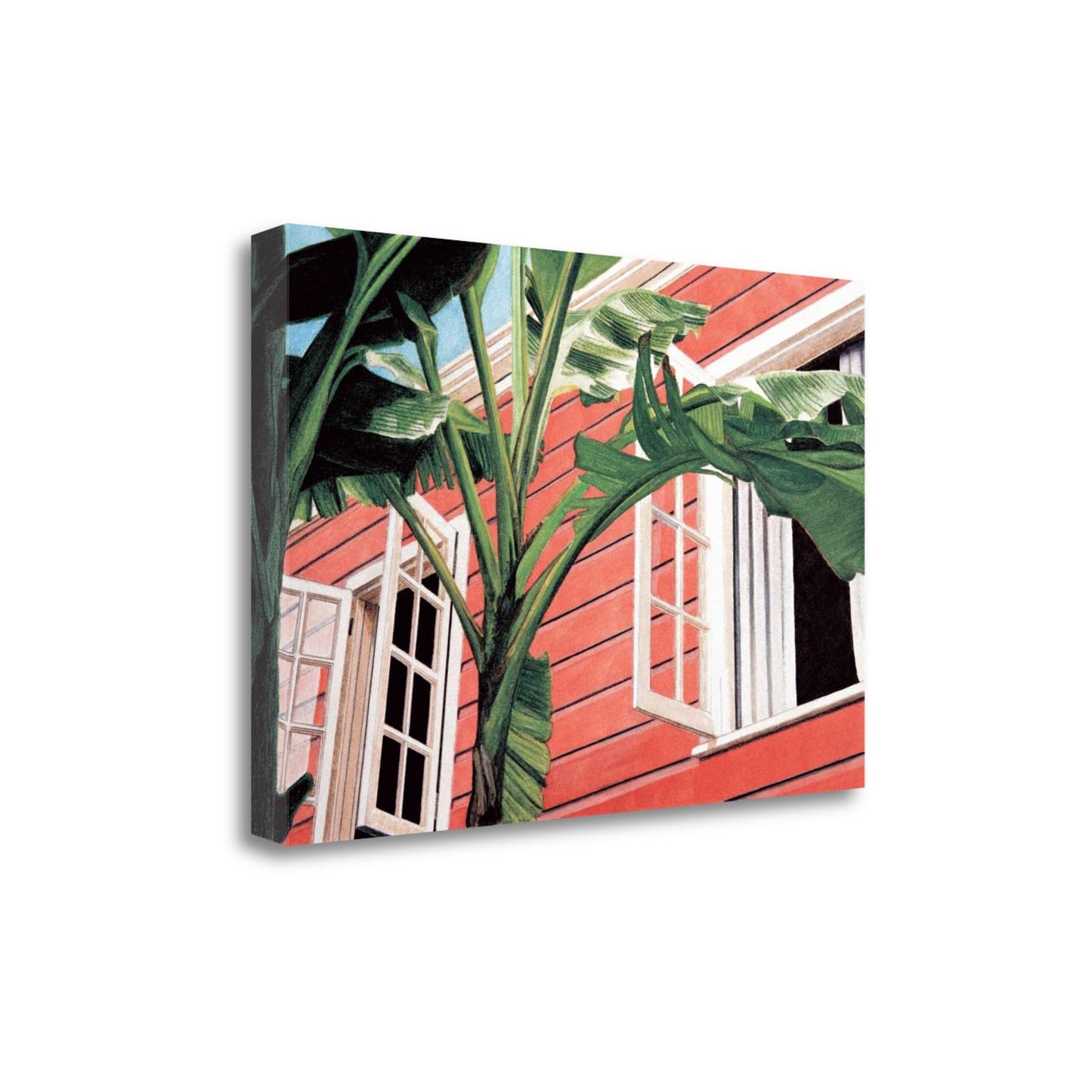 HomeRoots 34" Coastal Green Tropical Leaves Giclee Wrap Canvas Wall Art