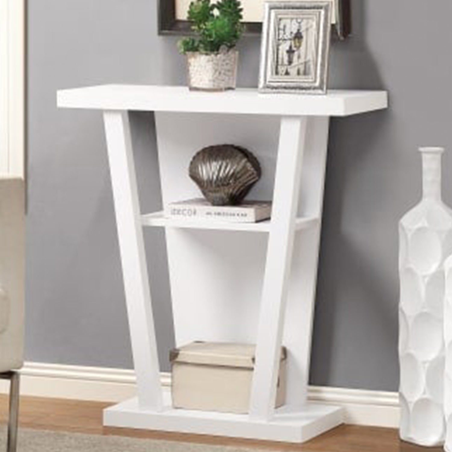 HomeRoots 34" End Table With Two Shelves in White Finish