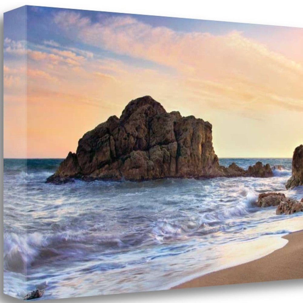 HomeRoots 34" Gushing Waves with Black Ocean Rocks Giclee Wrap Canvas Wall Art