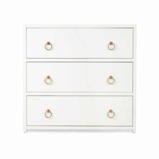 HomeRoots 34" Manufactured Wood Three Drawer Dresser in White Finish