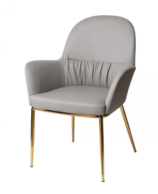 HomeRoots 34" Mod Gray Faux Leather and Gold Accent Chair