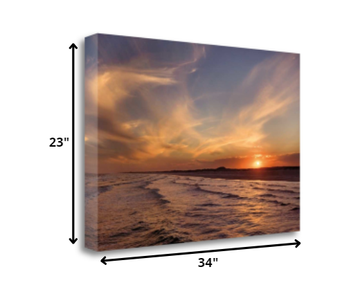 HomeRoots 34" Orange Sunset Over The Ocean 5 Giclee Wrap Canvas Wall Art