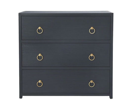 HomeRoots 34" Three Drawer Standard Chest in Navy Blue Finish