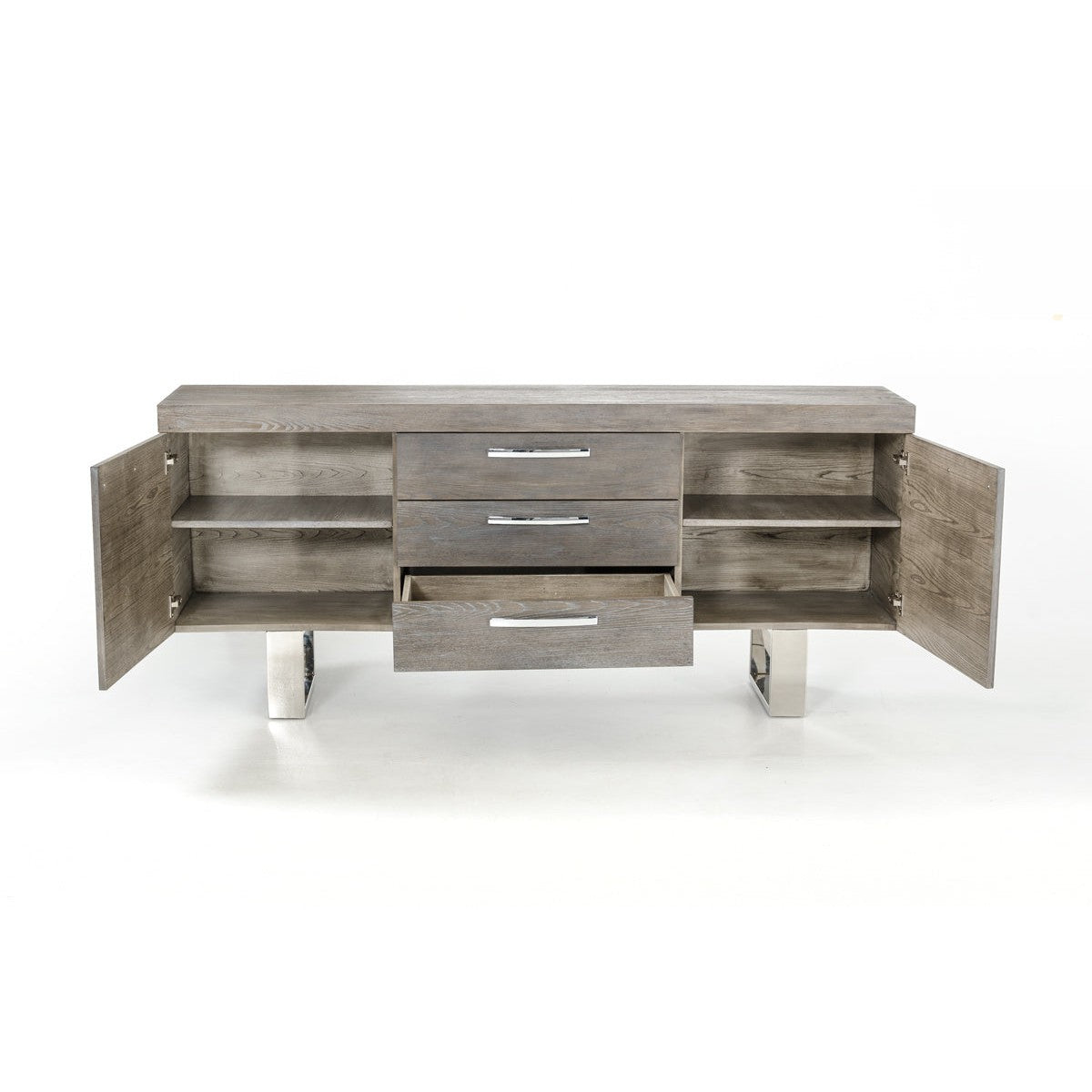 HomeRoots 34" Veneer And Steel Buffet With 3 Drawers And 2 Doors In Grey Finish