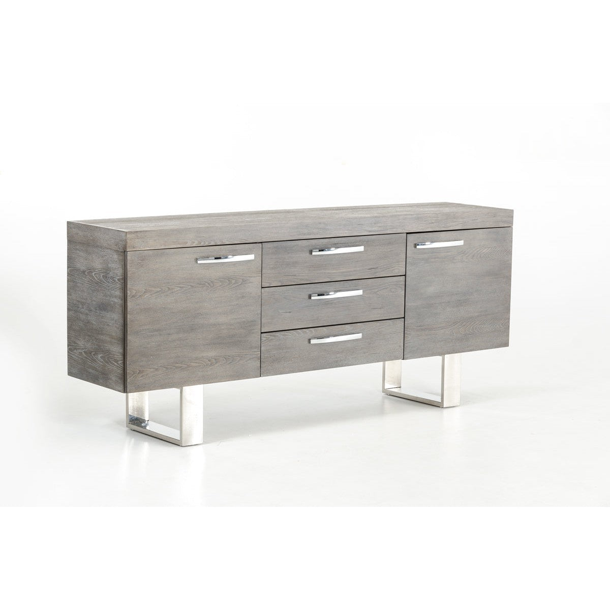 HomeRoots 34" Veneer And Steel Buffet With 3 Drawers And 2 Doors In Grey Finish