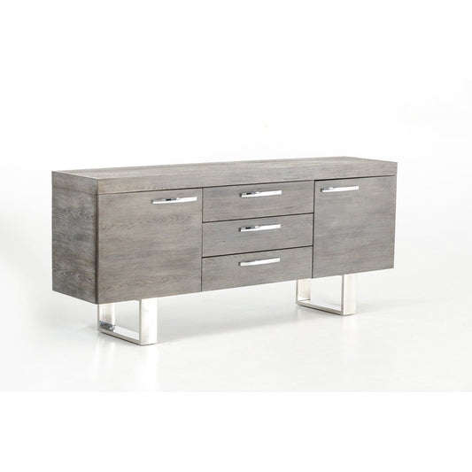 HomeRoots 34" Veneer And Steel Buffet With 3 Drawers And 2 Doors In Grey Finish