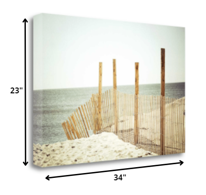 HomeRoots 34" White Beach Wooden Sand Fence Giclee Wrap Canvas Wall Art