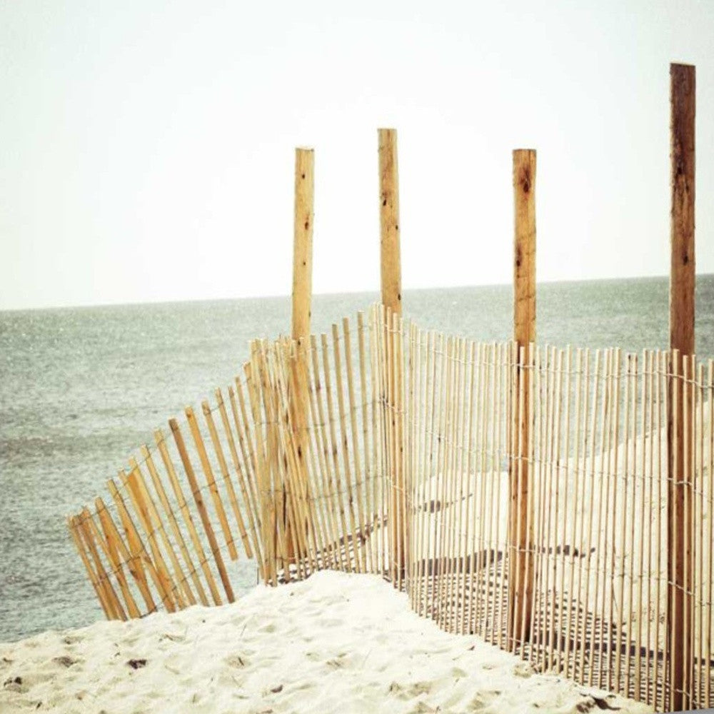 HomeRoots 34" White Beach Wooden Sand Fence Giclee Wrap Canvas Wall Art