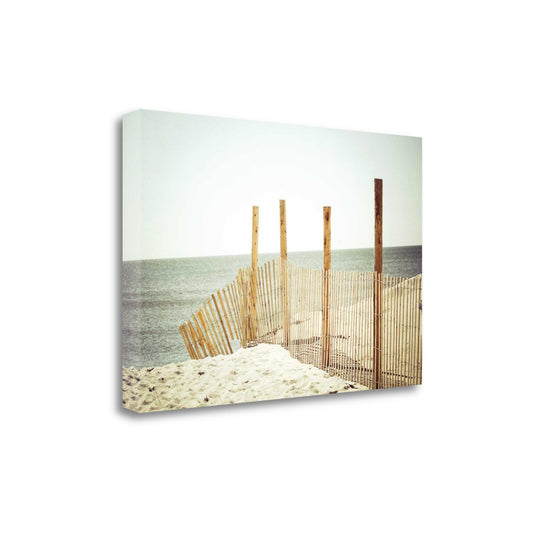 HomeRoots 34" White Beach Wooden Sand Fence Giclee Wrap Canvas Wall Art
