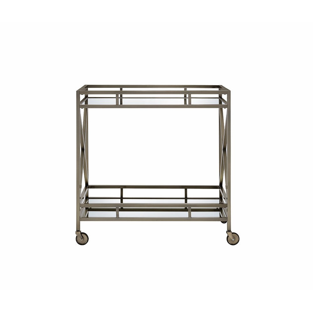 HomeRoots 34" x 20" x 35" Metal Serving Cart In Antique Brass Finish