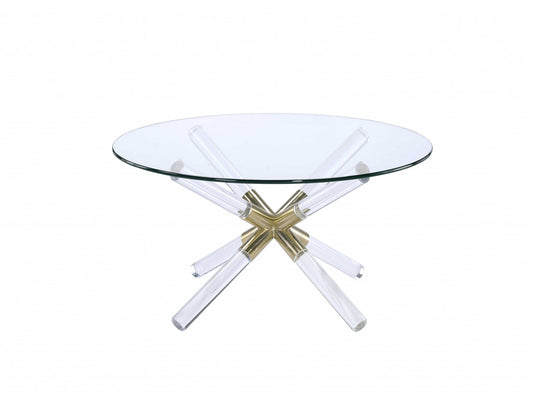 HomeRoots 34" x 34" x 18" Clear Acrylic And Clear Glass Coffee Table With Gold Finish