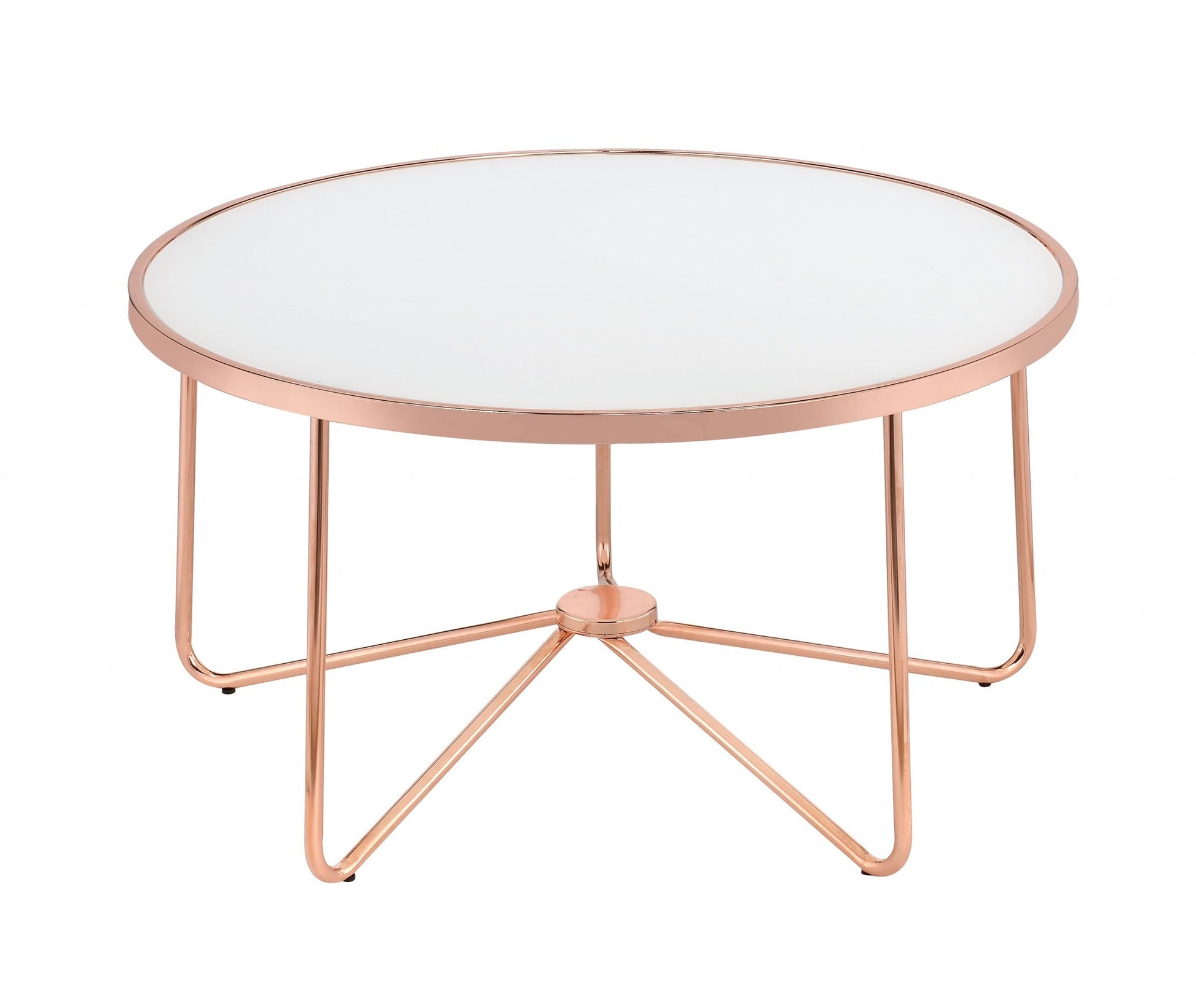 HomeRoots 34' x 34' x 18' Frosted Glass And Rose Gold Coffee Table