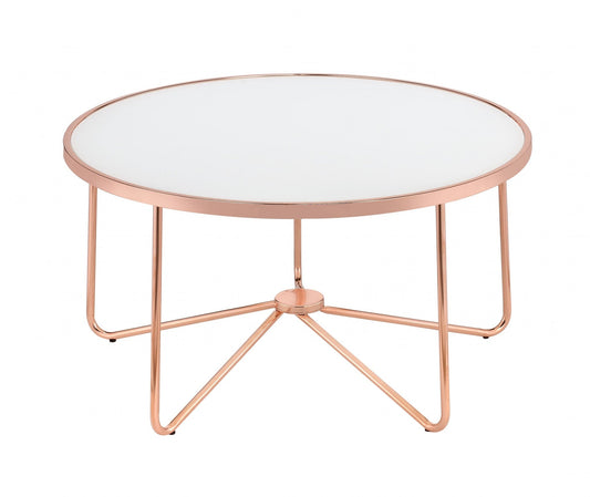 HomeRoots 34' x 34' x 18' Frosted Glass And Rose Gold Coffee Table