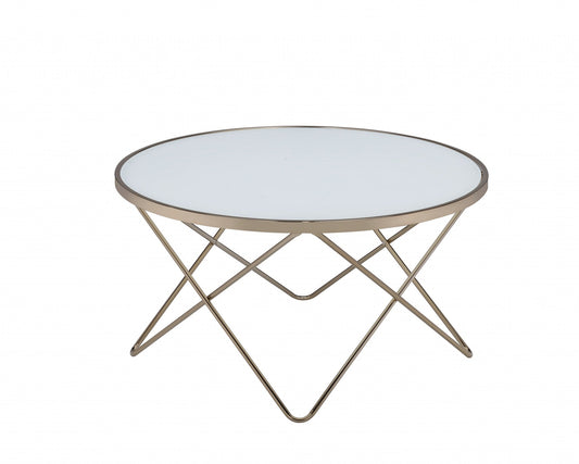 HomeRoots 34' x 34' x 18' Frosted Glass Champagne Coffee Table