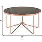 HomeRoots 34" x 34" x 18" Smoky Glass Coffee Table With Rose Gold Base Finish