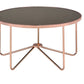 HomeRoots 34" x 34" x 18" Smoky Glass Coffee Table With Rose Gold Base Finish