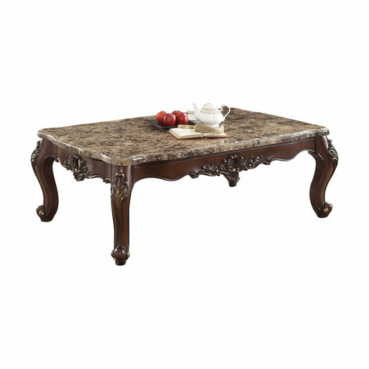 HomeRoots 34' x 58' x 21' Marble Dark Walnut Wood Coffee Table