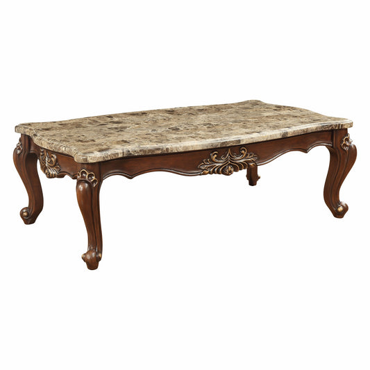 HomeRoots 34" x 60" x 20" Walnut Wood Coffee Table With Marble Top Finish