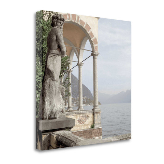 HomeRoots 35" Ancient European Sculpture with Water View Giclee Wrap Canvas Wall Art