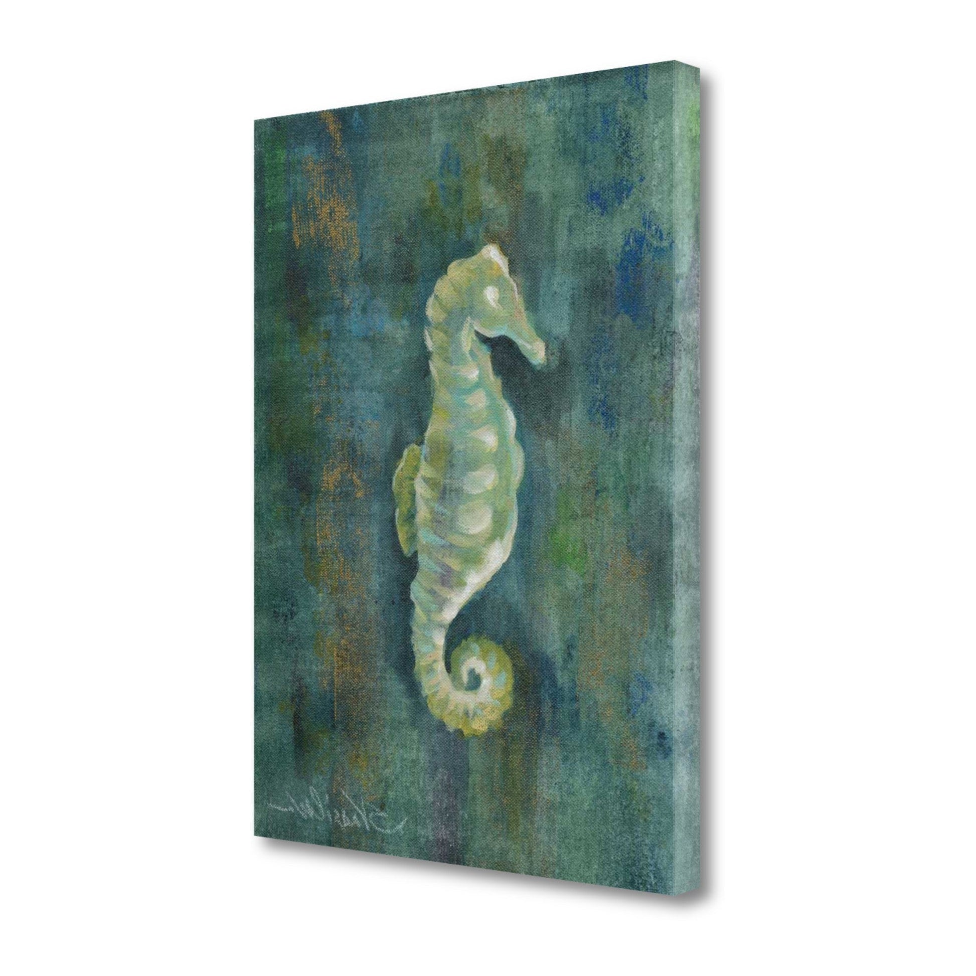 HomeRoots 35" Aqua Blue Seahorse Giclee Wrap Canvas Wall Art