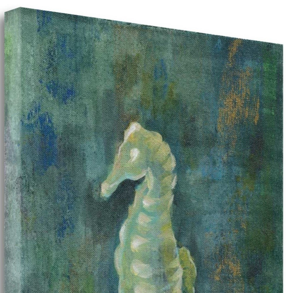 HomeRoots 35" Aqua Blue Seahorse Giclee Wrap Canvas Wall Art