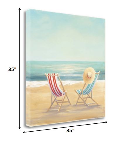 HomeRoots 35" Beach Chairs on the Sand Giclee Canvas Wall Art