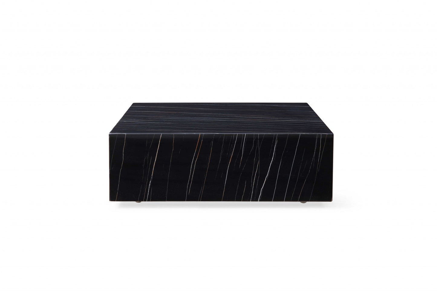 HomeRoots 35" Black Genuine Marble And Brass Square Coffee Table