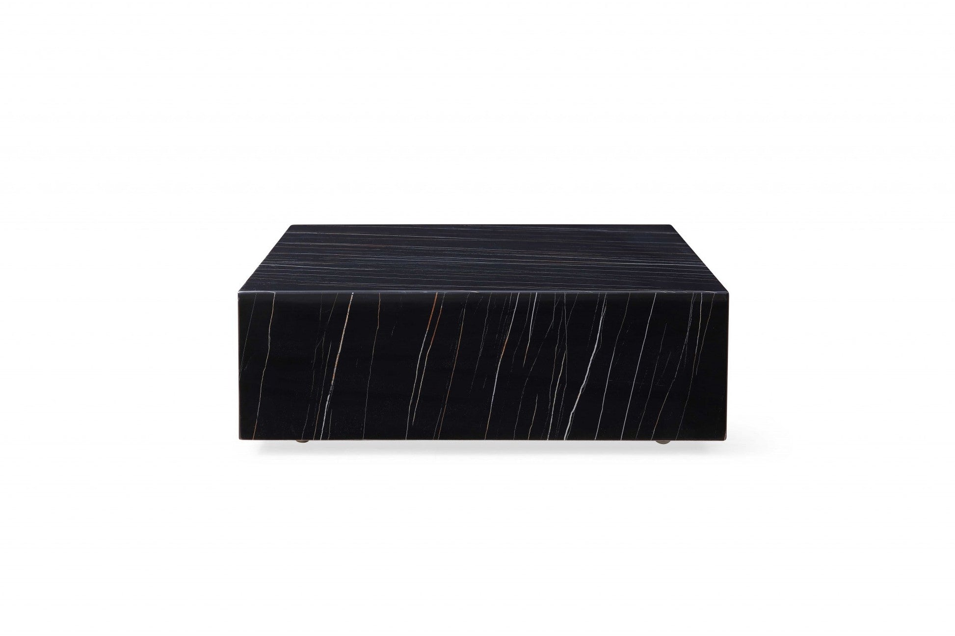 HomeRoots 35" Black Genuine Marble And Brass Square Coffee Table
