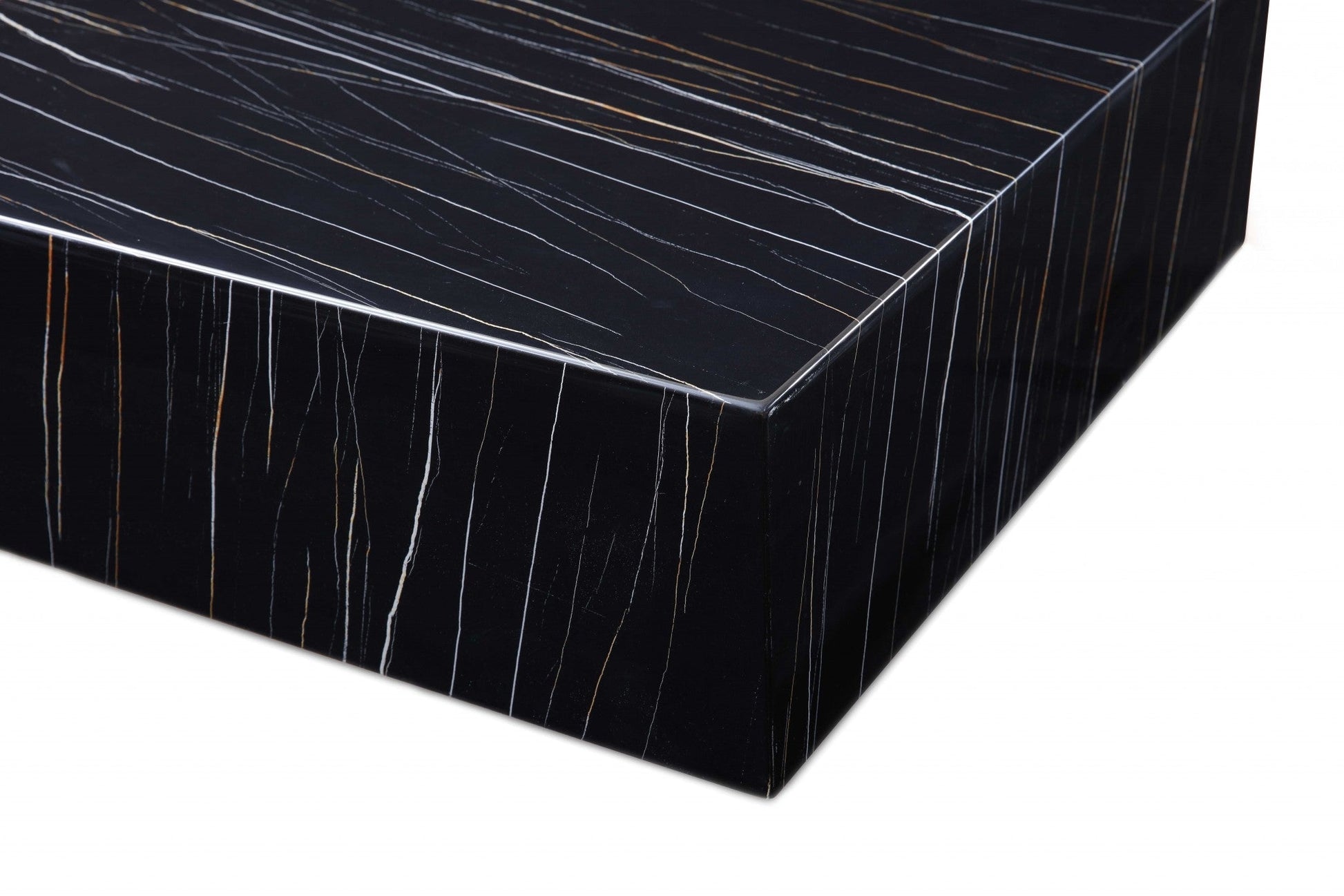 HomeRoots 35" Black Genuine Marble And Brass Square Coffee Table