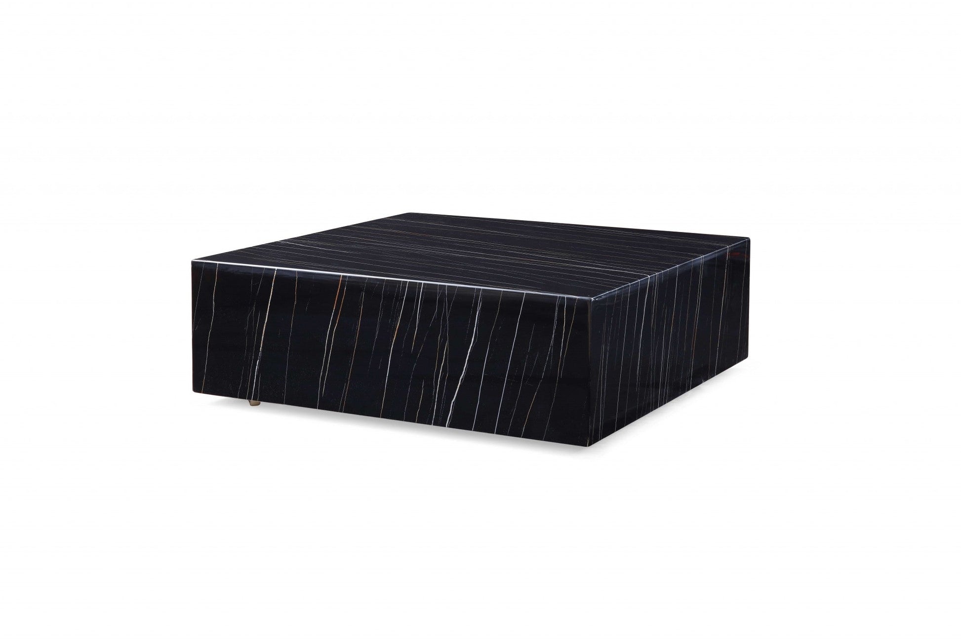 HomeRoots 35" Black Genuine Marble And Brass Square Coffee Table