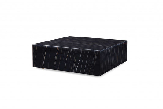 HomeRoots 35" Black Genuine Marble And Brass Square Coffee Table