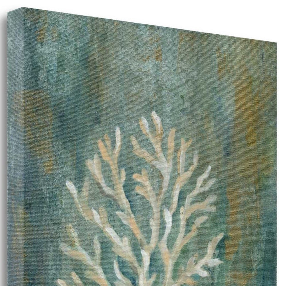HomeRoots 35" Blue Sea Coral Giclee Wrap Canvas Wall Art