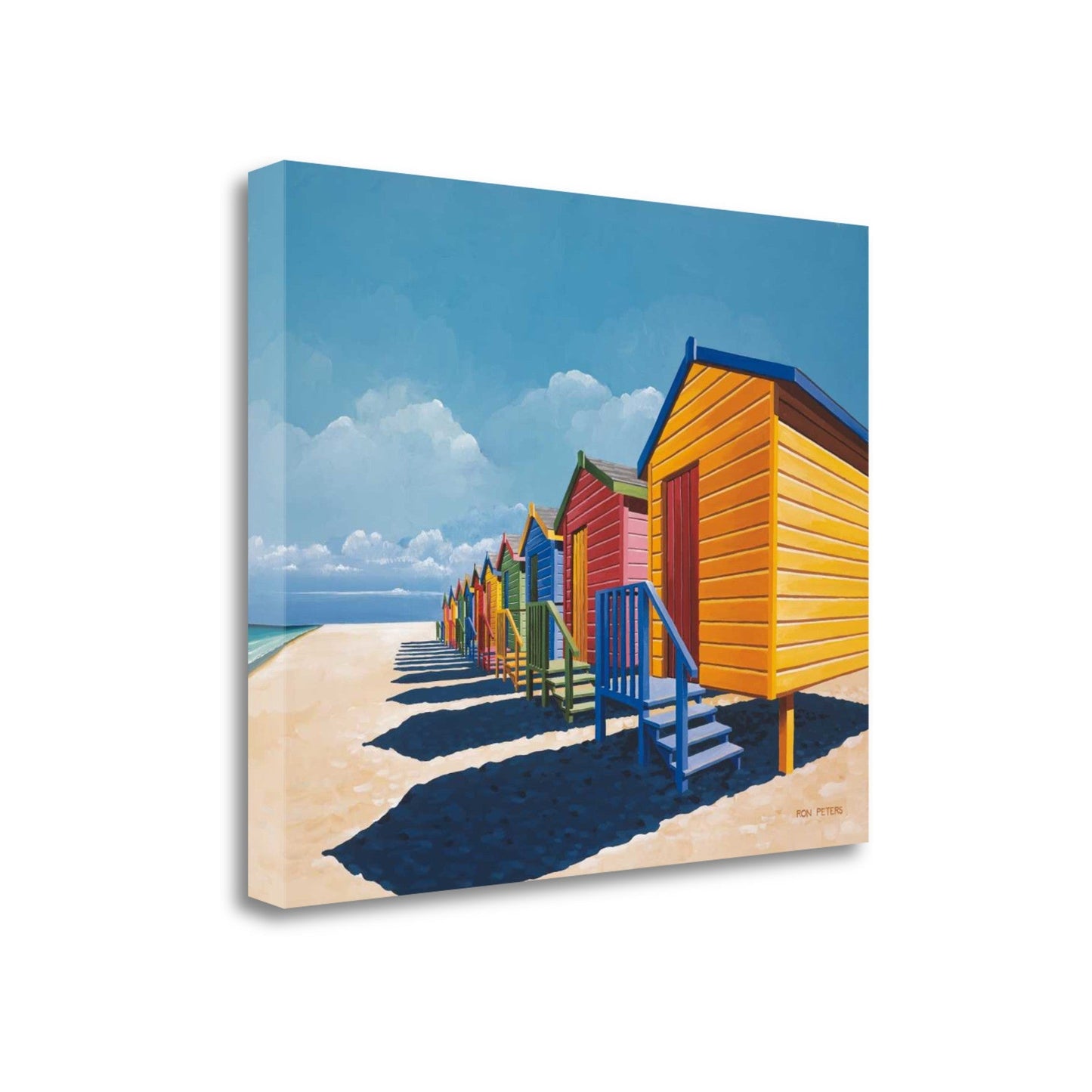 HomeRoots 35" Bright Beach Huts Giclee Print on Gallery Wrap Canvas Wall Art