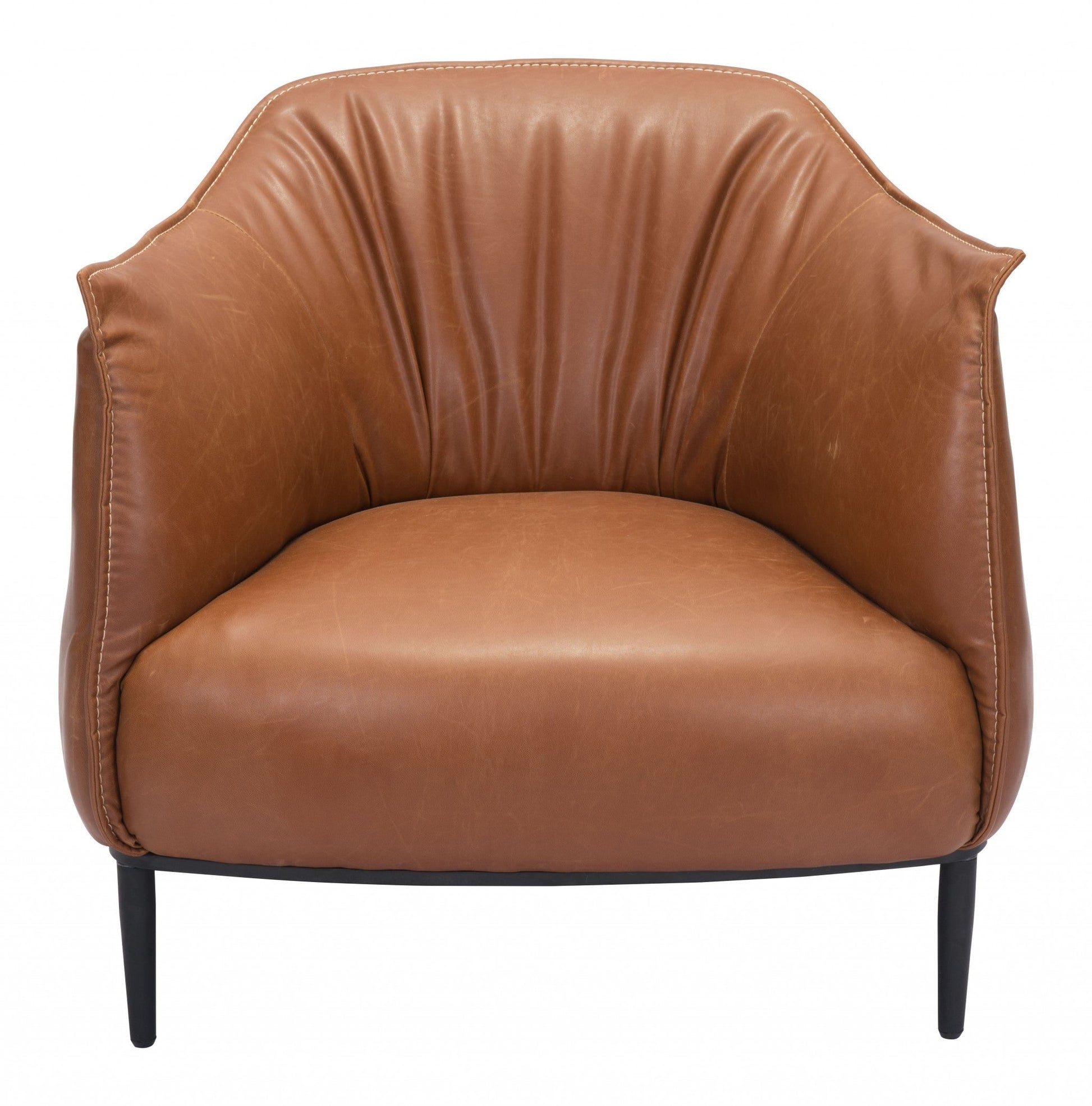 HomeRoots 35" Coffee And Brown Faux Leather Barrel Chair