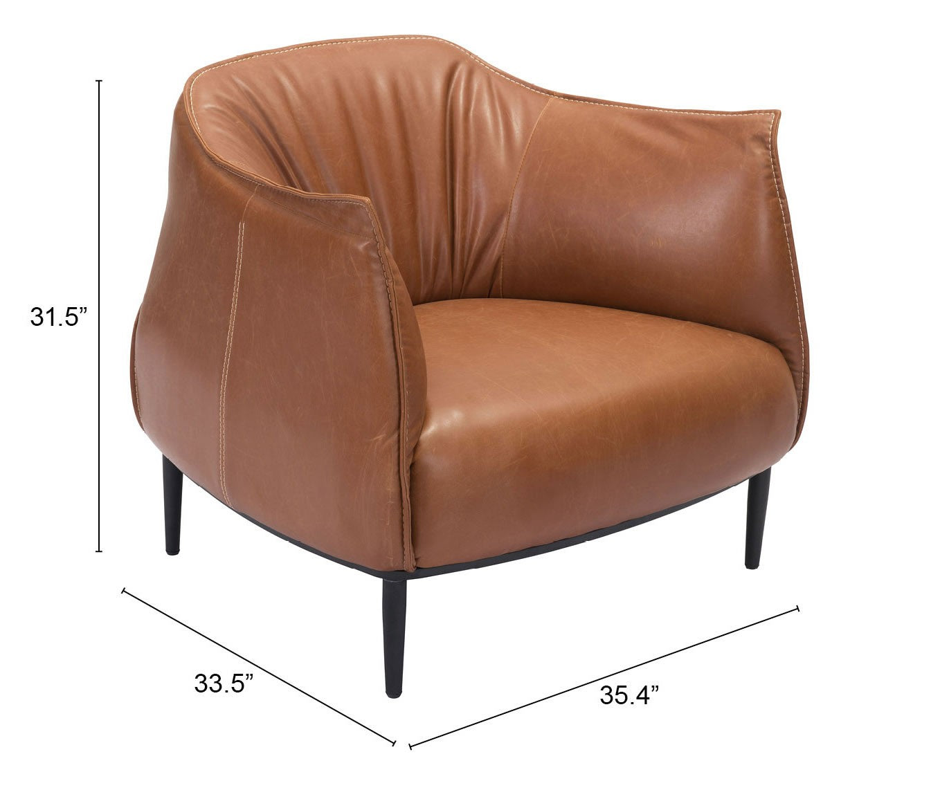 HomeRoots 35" Coffee And Brown Faux Leather Barrel Chair
