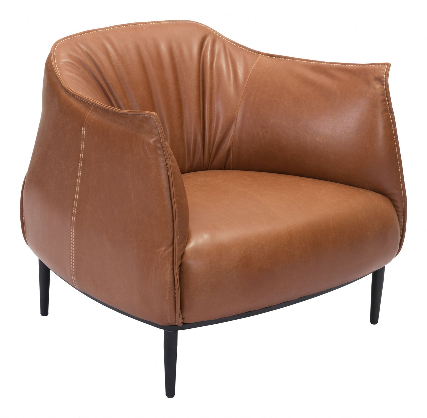 HomeRoots 35" Coffee And Brown Faux Leather Barrel Chair
