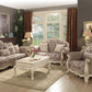 HomeRoots 35" Gray Fabric Damask Tufted Chesterfield Chair With Pearl Base Finish