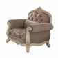 HomeRoots 35" Gray Fabric Damask Tufted Chesterfield Chair With Pearl Base Finish