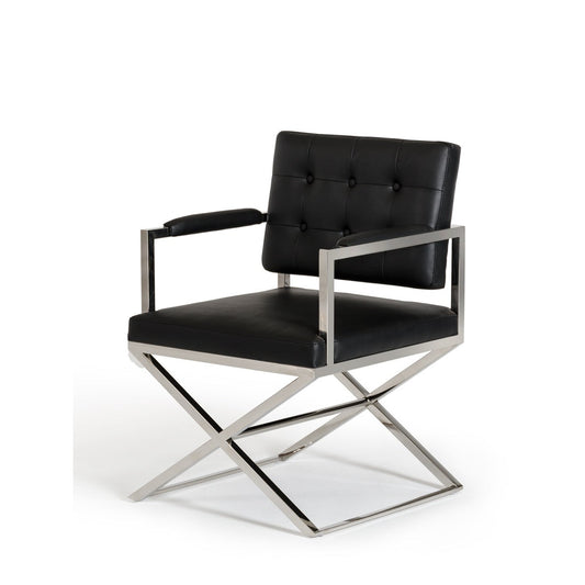 HomeRoots 35" Leatherette And Stainless Steel Dining Chair In Black