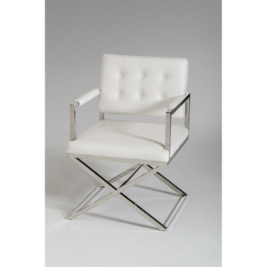 HomeRoots 35" Leatherette And Stainless Steel Dining Chair In White
