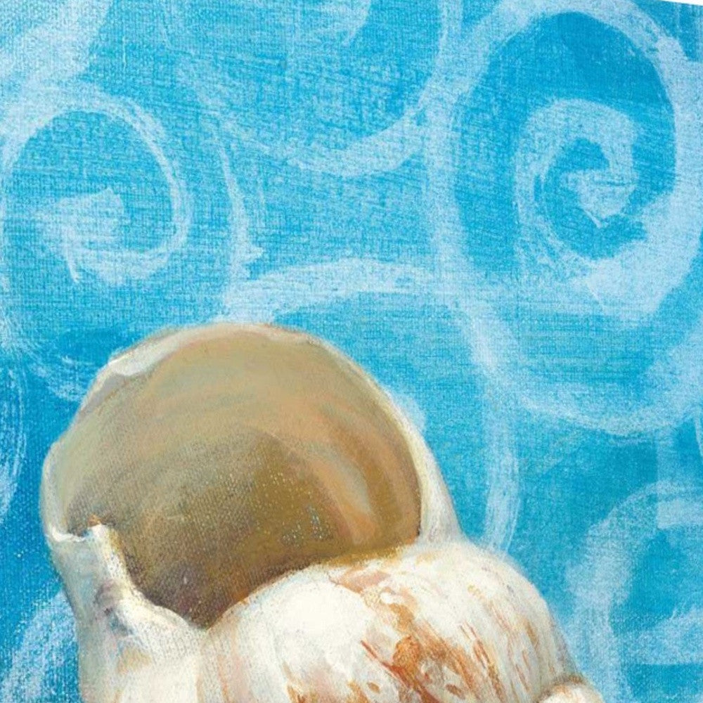 HomeRoots 35" Mod Blue Scroll Coastal Conch 1 Giclee Wrap Canvas Wall Art
