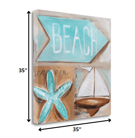 HomeRoots 35" Starfish Sailboat and Beach Sign Giclee Wrap Canvas Wall Art