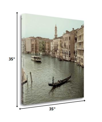HomeRoots 35" Venetian Grand Canals with GondolaGiclee Wrap Canvas Wall Art.